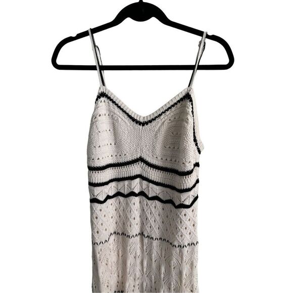 Lucky Brand SZ Large Crochet Midi Dress Ivroy and Black Bohemian Beachy Coastal - Picture 5 of 11